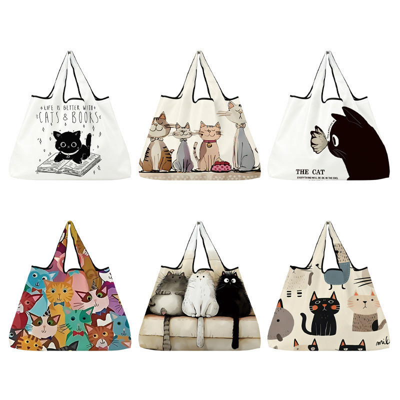 TEMU ขายร้อนลายแมวกระเป๋าช้อปปิ้ง Love Cats กระเป๋าพับแหล่งโรงงานพร้อมสต็อก Shipment