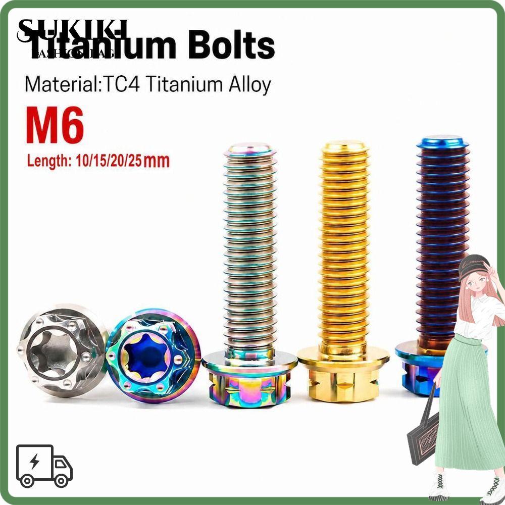 SUKIKI Titanium Bolt, GR5 Titanium Alloy Multi สีหน้าแปลน Torx Bolt, M6 Fairing Bolt