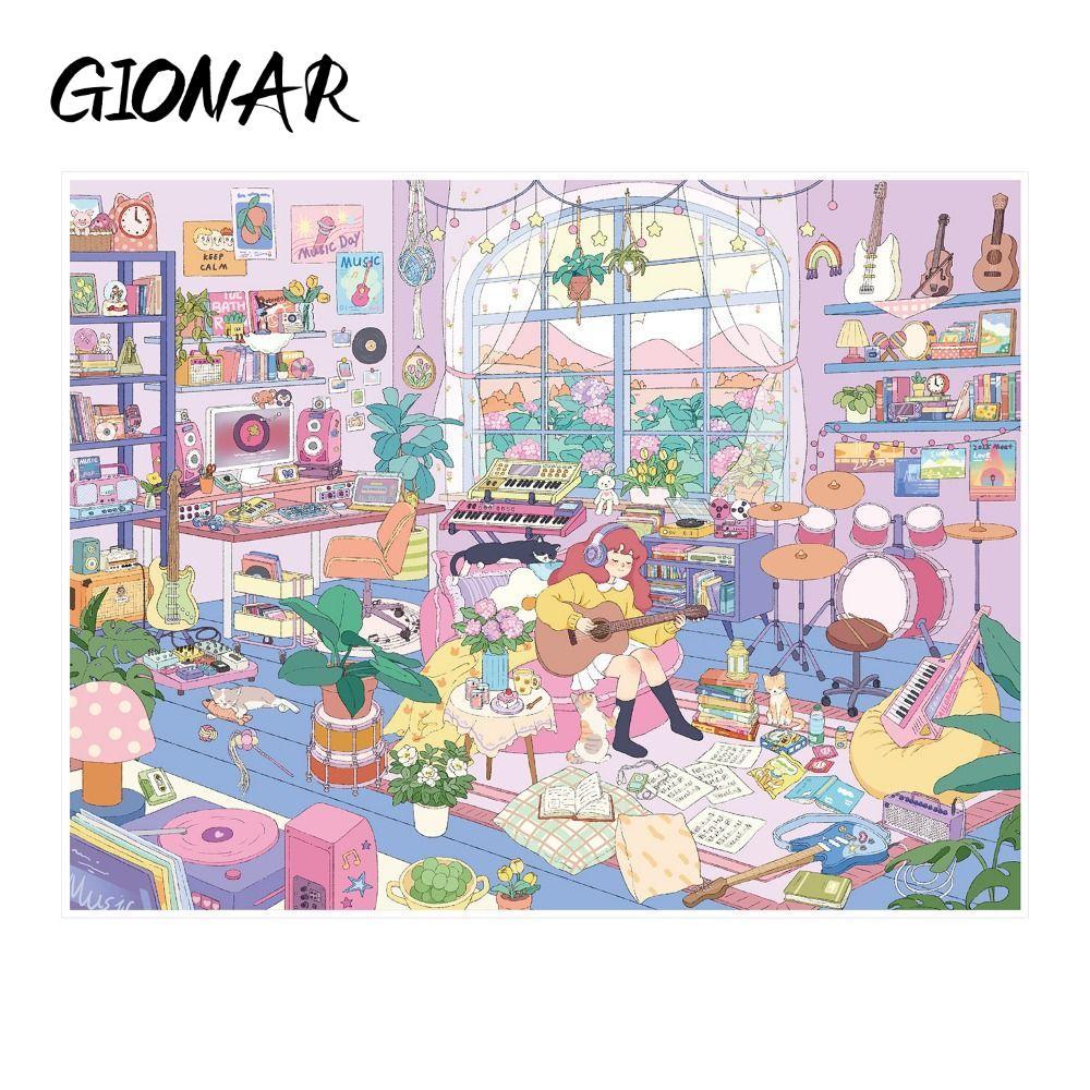 GIONAR DIY Pocket Cabin Scene Sticker, Decompression Music/Illustration Studio Landscape Sticker, Sc