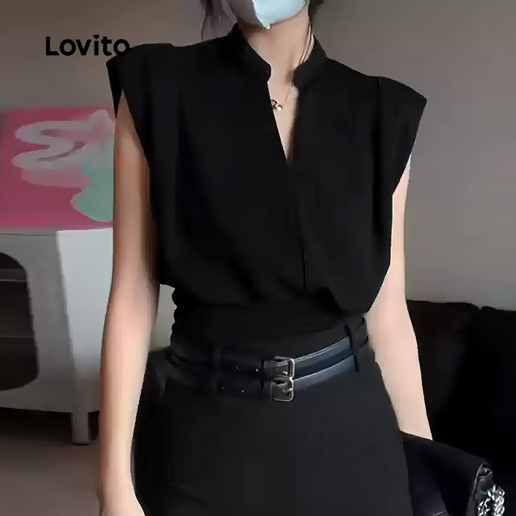 (สง่างาม) Lovito เสื้อเบลาส์จีบสองชั้นแบบสำหรับผู้หญิง L128ED374