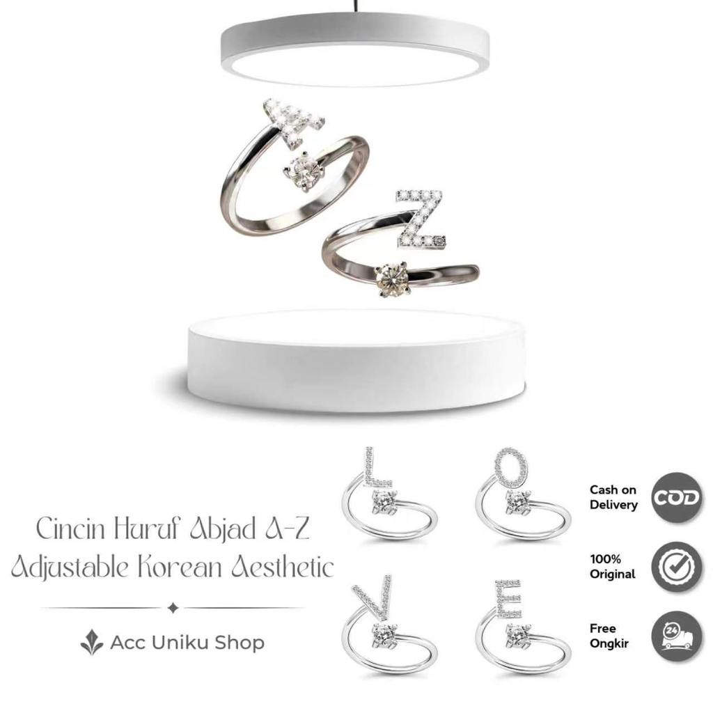 AU - ผู้หญิง ADJUSTABLE AZ ALPHABET RING / AESTHETIC KOREAN ALPHABET RING / FASHION JEWELRY DAILY WE