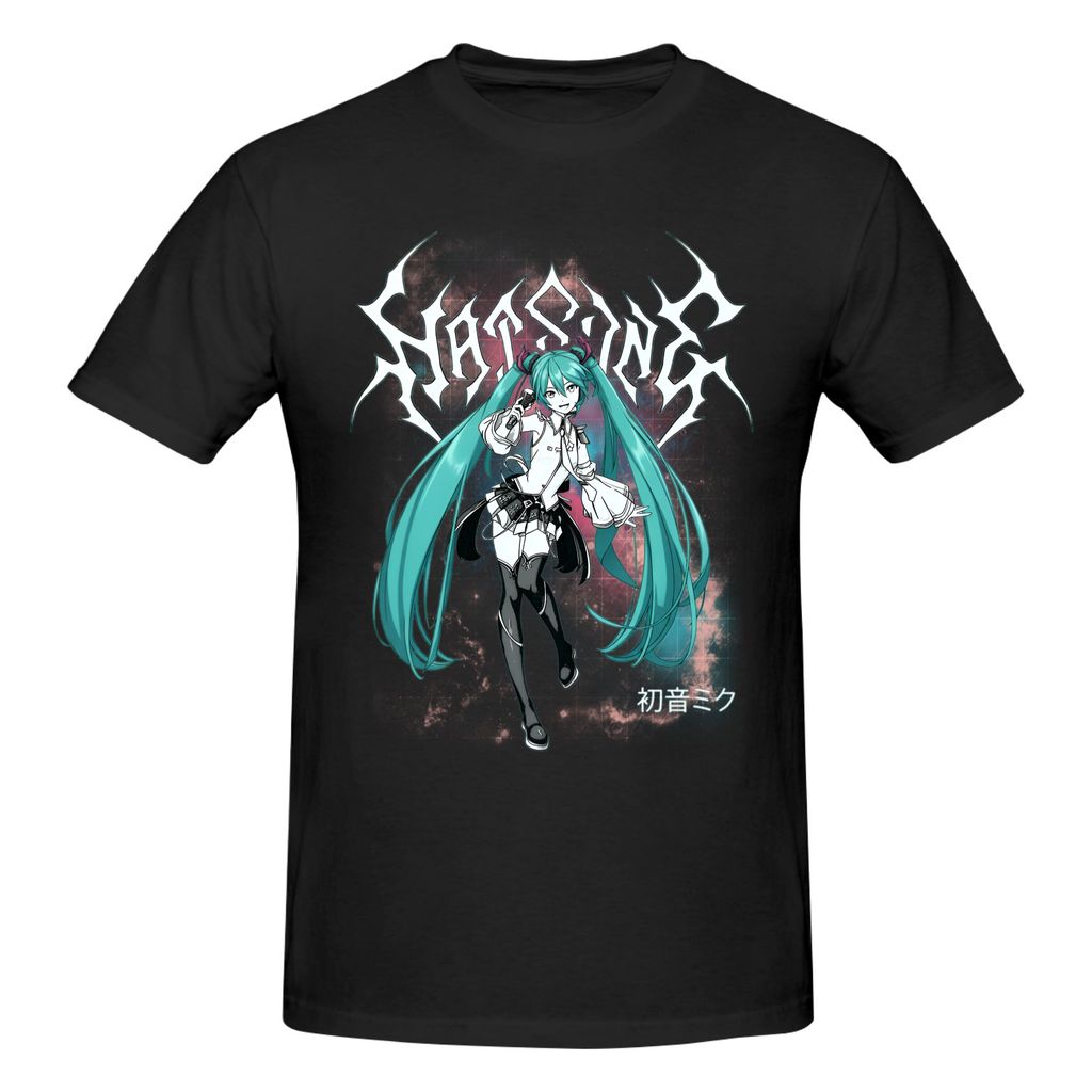 Mens Anime Hatsune Miku T Shirt Round Neck Pure Cotton Short Sleeve Tee Shirt Loose Fit Streetwear C