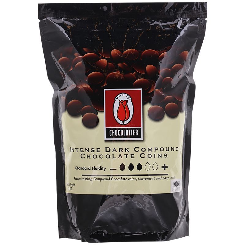 ทิวลิปดาร์กช็อกโกแลตคอมพาวด์ชนิดเหรียญ 1กก. Tulip Intense Dark Compound Chocolate Coins 1kg [8859613400026 ]