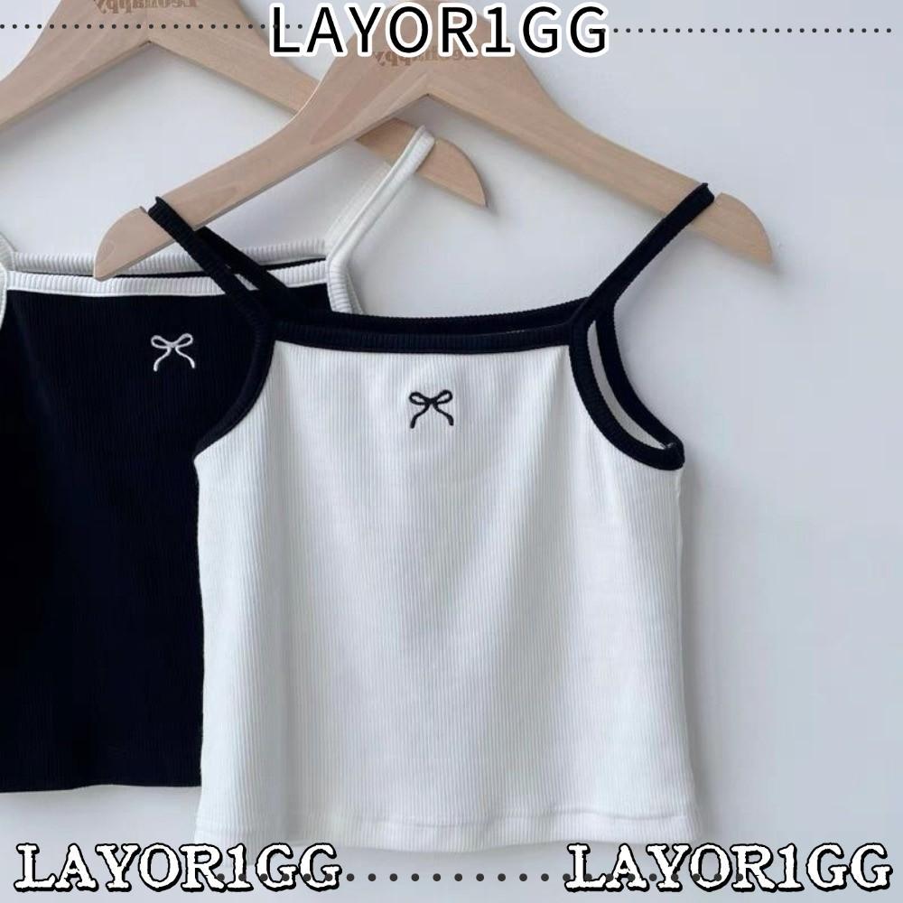 LAYOR1GG หญิง Camisole Top, Ribbed ถักสปาเก็ตตี้สายรัดเด็ก Tank Top, Skin-Friendly Contrast Trim Bow