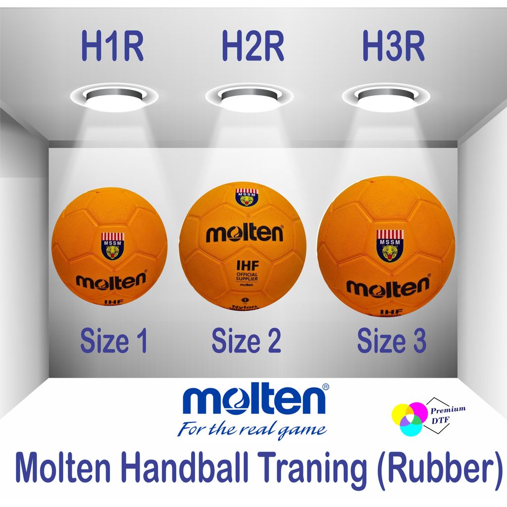 Molten H1R H2R H3R แฮนด์บอล Traning (ยาง) (Size1-3) 100% (ฟรีตาข่ายพกพาและเข็ม)
