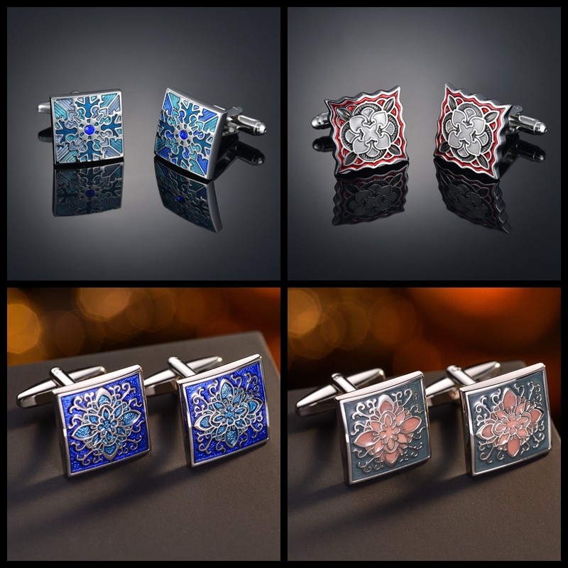 กล่อง Boxed Square Pattern Paint Enamel Cufflinks เสื้อเชิ้ตผู้ชาย French Cufflinks Cufflinks Cuffli