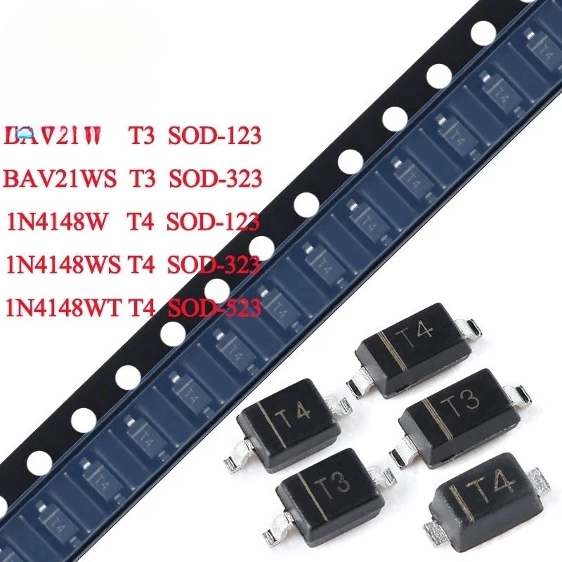 100 ชิ้น/ล็อต 1N4148W T4 BAV21W T3 SOD-123 1N4148WS BAV21WS SOD-323 1N4148WT SOD-523 1N4148 BAV21W S