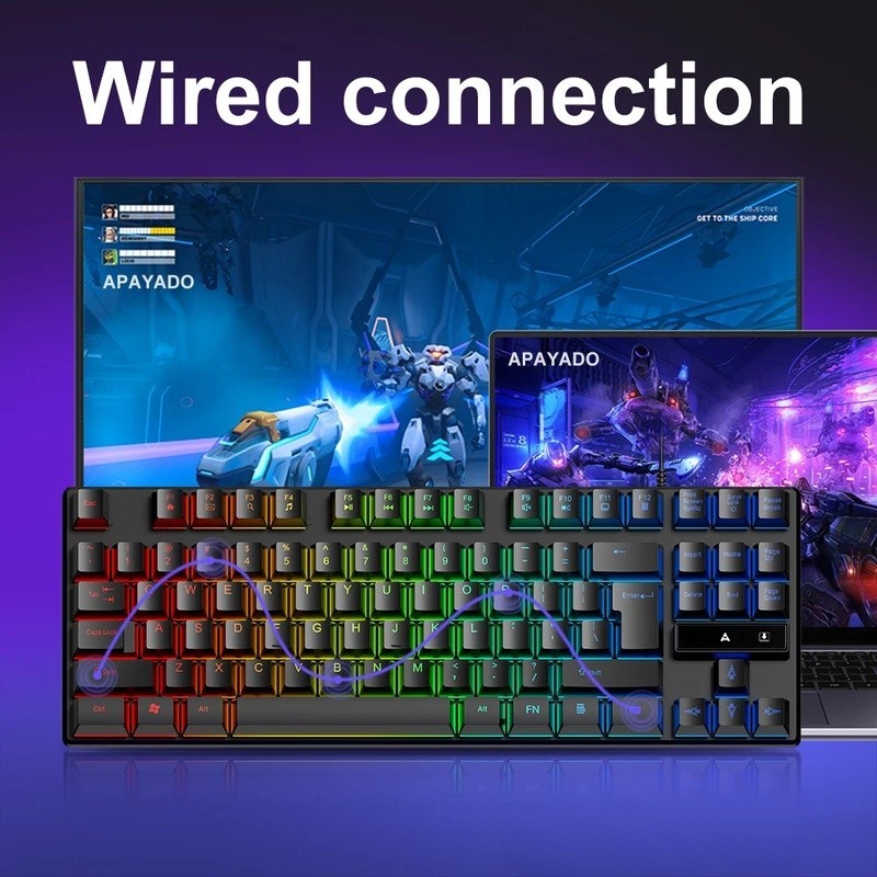 LDK K87PRO คีย์บอร์ดเกมแบบมีสายเมมเบรน RGB แป้นพิมพ์ตัวเลข USB