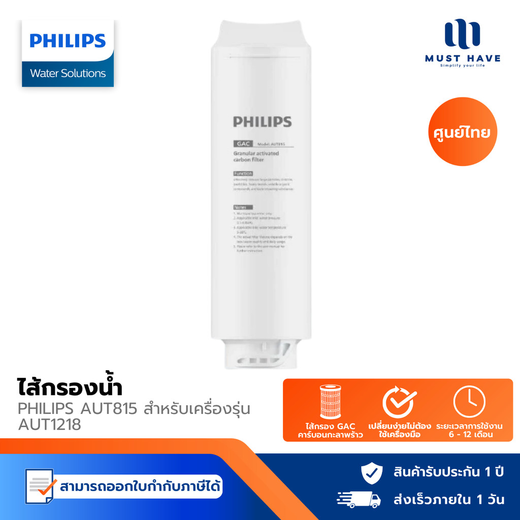 Philips water AUT815 GAC ไส้กรองสำหรับ เครื่องกรองน้ำ รุ่น AUT1218
