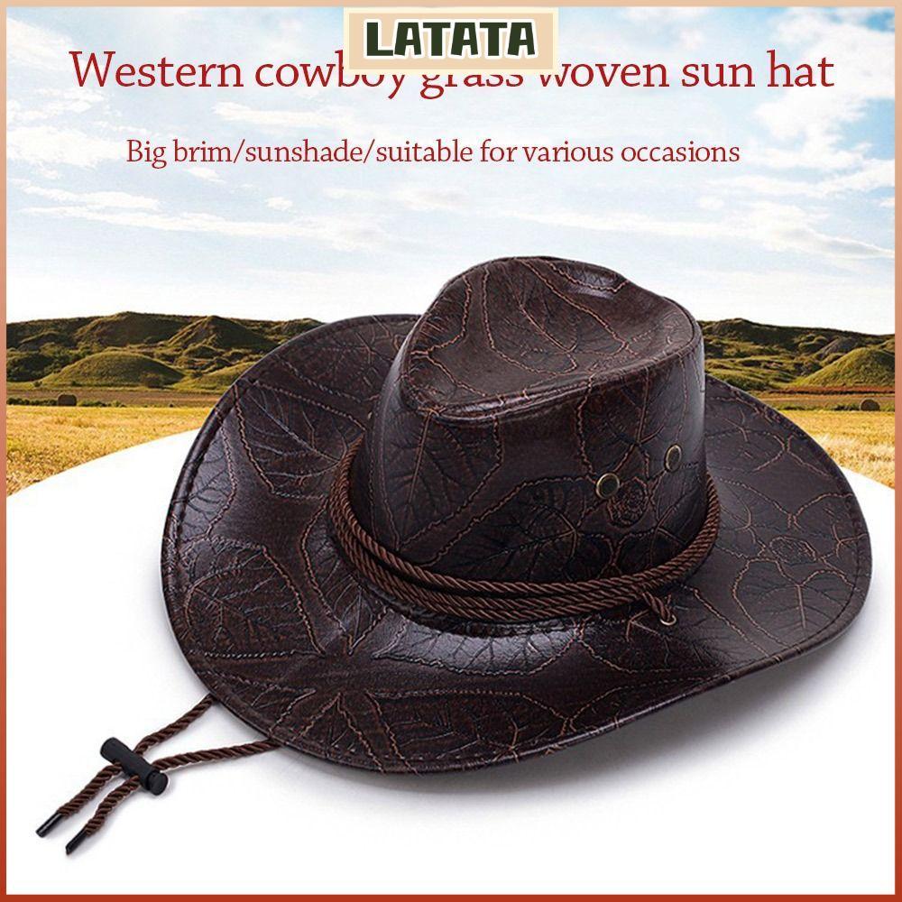 Latata หมวกคาวบอย, หมวกอัศวินสุภาพบุรุษตะวันตก, แฟชั่นวินเทจแจ๊สหมวกกันแดดฤดูร้อนผู้ชายผู้หญิง