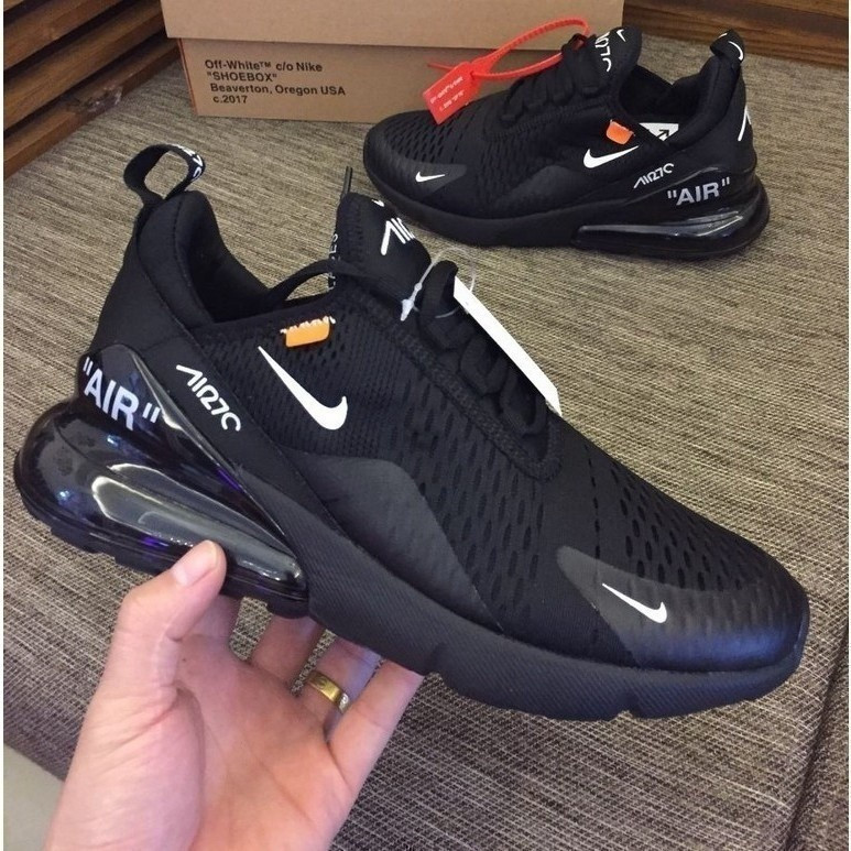 [สต๊อกพร้อมจัดส่งฟรี]Off White x Air Max 270 ผู้ชายผู้หญิงทําลายรองเท้าเท่านั้นสีเขียวสีดําเบาะลม Ai