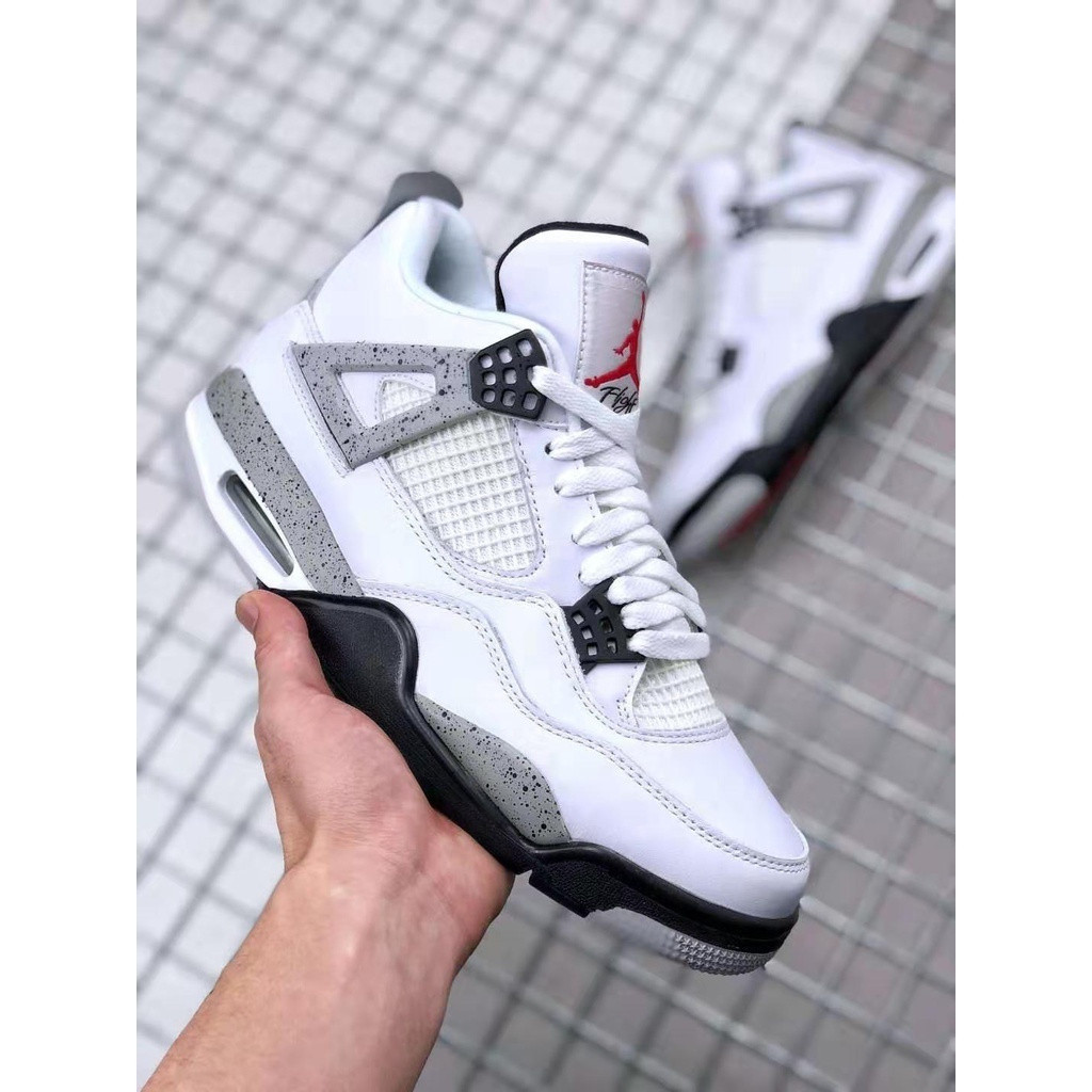 [สต๊อกพร้อมจัดส่งฟรี]ไซส์ Biest UK12 4 AJ4 Retro White Cement "2016" รองเท้าบาสเก็ตบอลสีขาวสีเทา