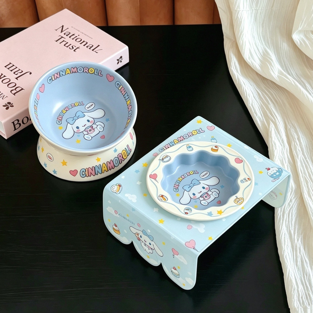 [สัตว์เลี้ยงน่ารักต้องมี] Yugui Dog Cartoon Ceramic Pet Bowl High-Foot Flat Mouth Oblique Mouth Neck
