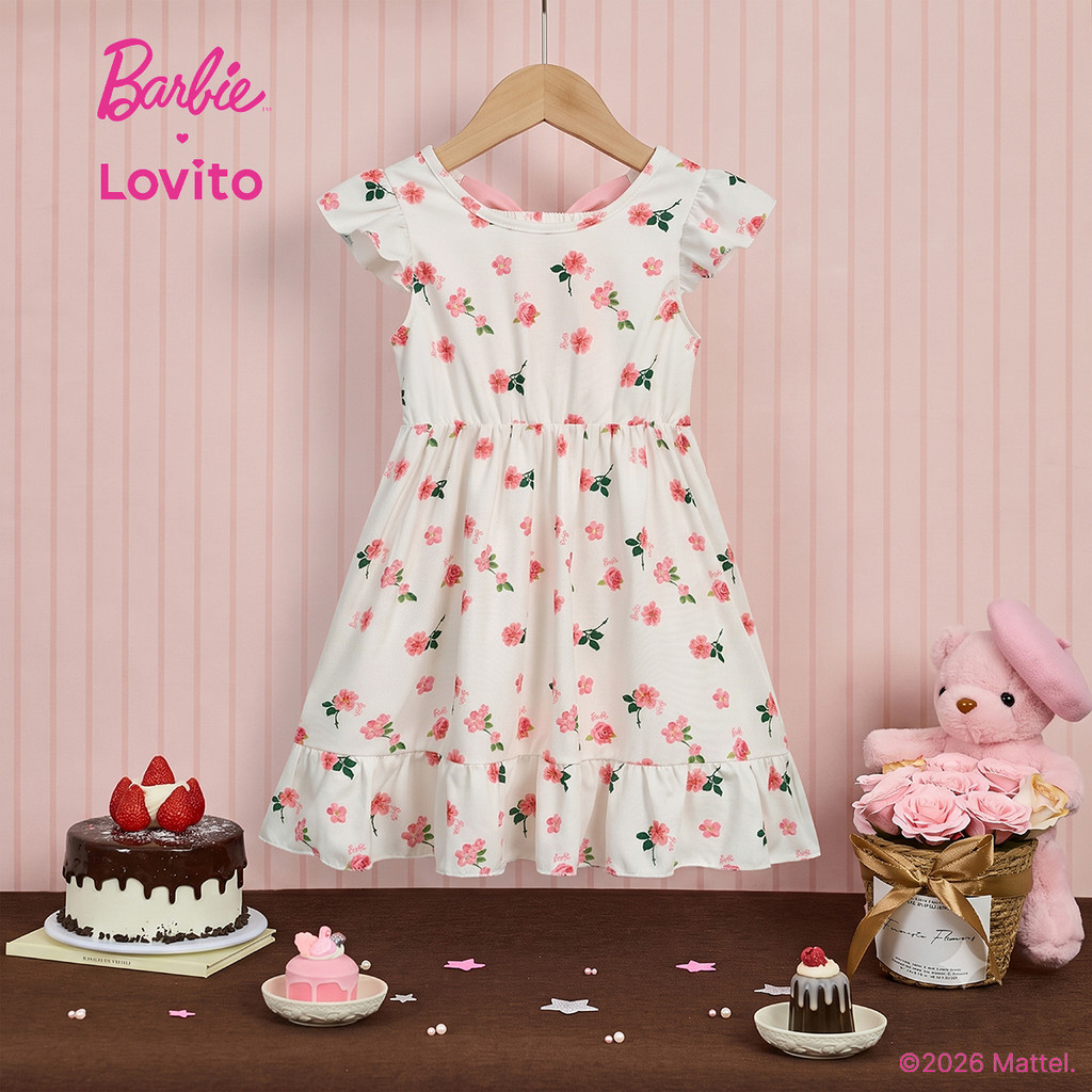 Barbie × Lovito Kids فستان بنات طويل بالزهور — صورة 3