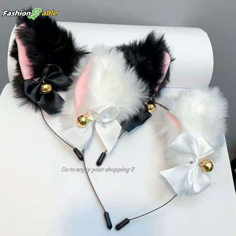 แฟชั่น.shop03 เซ็กซี่หูแมวสําหรับผู้หญิงสาวลูกไม้โบว์ Nelace Plush Bell Hairband คอสเพลย์ Masquerade