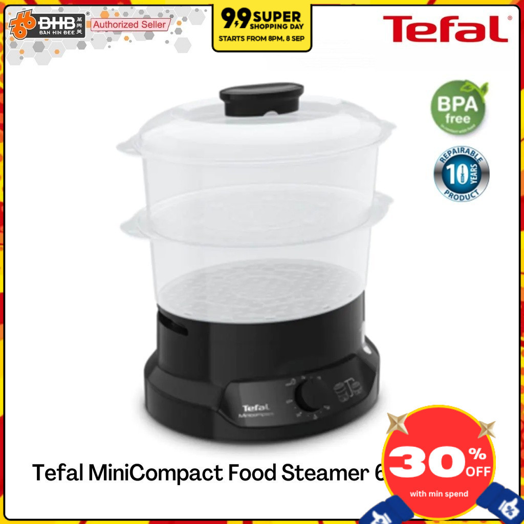Tefal VC1398 / VC2048 / VC1451-1 หม้อนึ่งอาหารขนาดกะทัดรัดขนาดเล็ก 800W BPA Free 2 Bowl 6L - VC1398 