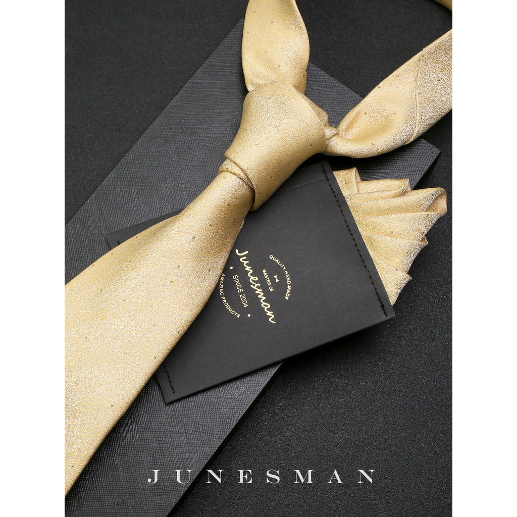 แฮนด์ฟรี!June Man Business Hand-Made สวมใส่อย่างเป็นทางการเลียนแบบผ้าไหม Tie ผ้าพันคอสี่เหลี่ยมผู้ชา