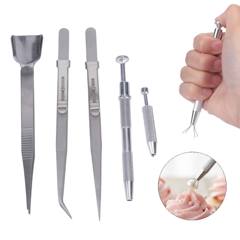 เครื่องมือตกแต่งเค้กและคัพเค้ก GROUP ไข่มุกสแตนเลส Sprinkle Grabber Tweezer
