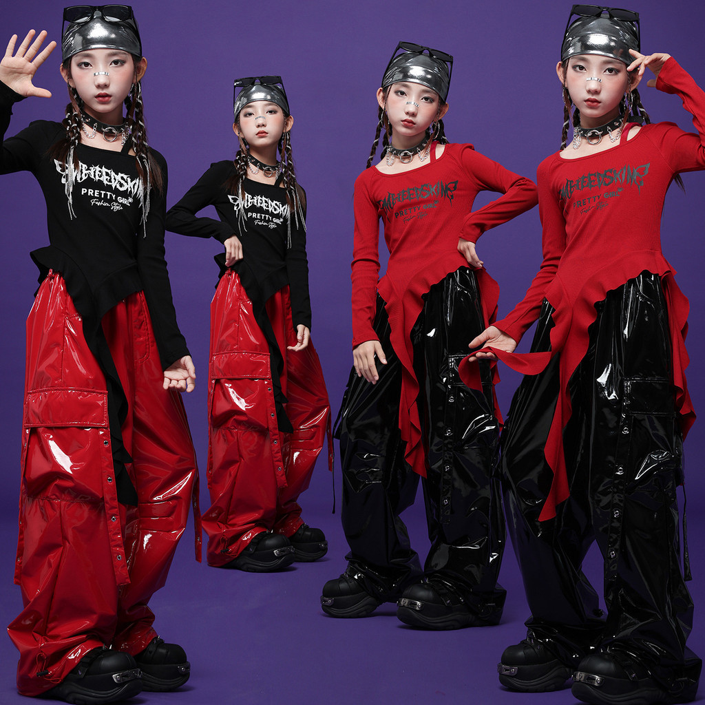 【ks1206.th】 女童爵士舞服装女团潮流工装亮皮裤街舞表演服女孩嘻哈jazz演出 【0908H2AL2F4Il】