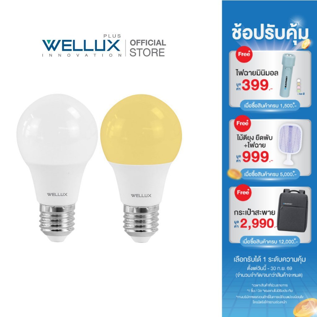 WELLUX หลอดไฟเปิด-ปิดอัตโนมัติ 9W ตรวจจับแสงสุดล้ำ LED Sensor แสงขาว แสงวอร์ม ขั้ว E27
