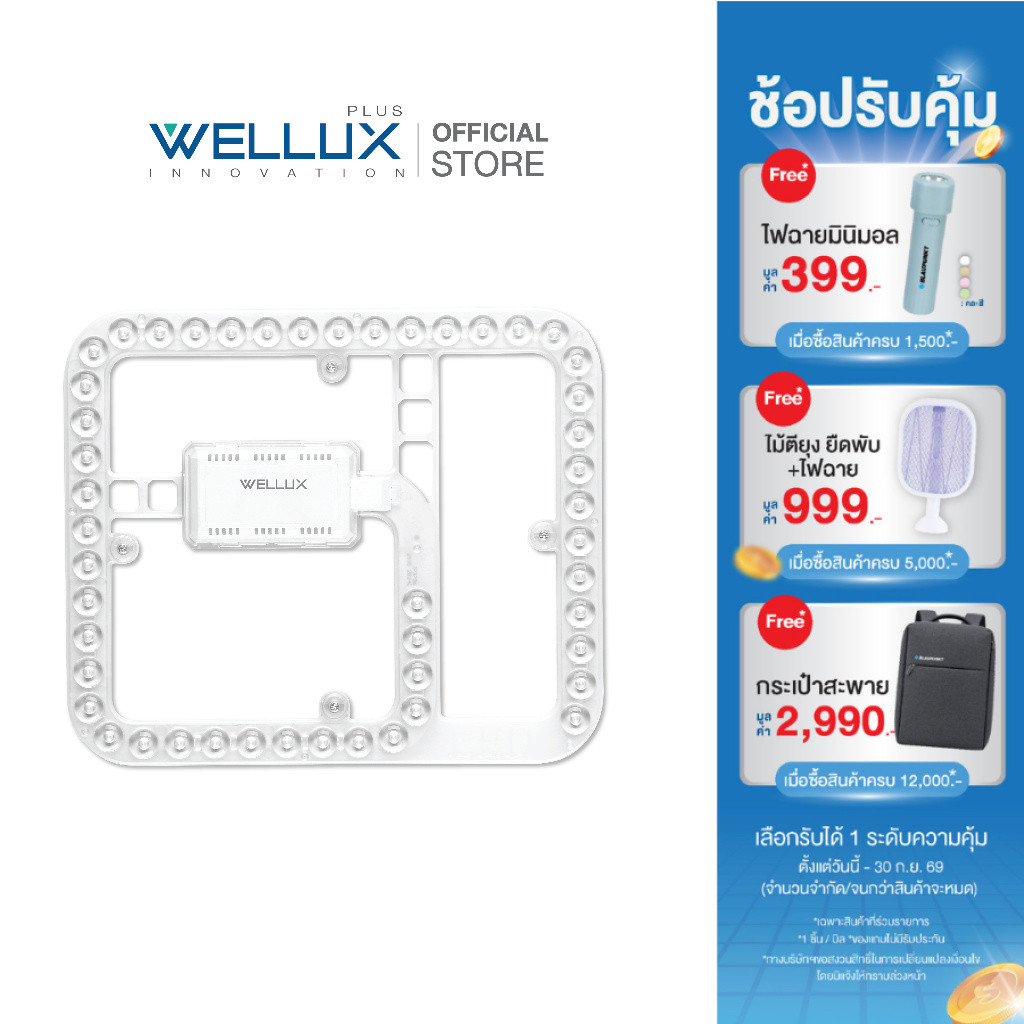 WELLUX แผงไฟแม่เหล็กทรงสี่เหลี่ยม 36W 3600ลูเมน แสงขาว LED MODULE