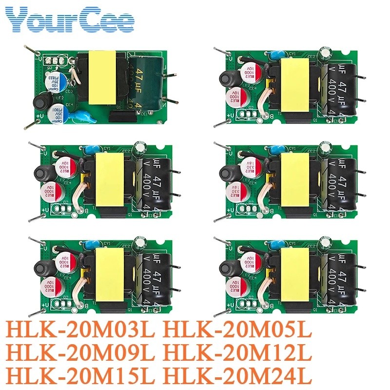 HLK-20M03/05/09/12/15/24L โมดูลไฟ AC-DC 20W 220V ถึง 3.3V 5V 9V 12V 15V 24V อินพุต-เอาต์พุตแยกแรงดัน