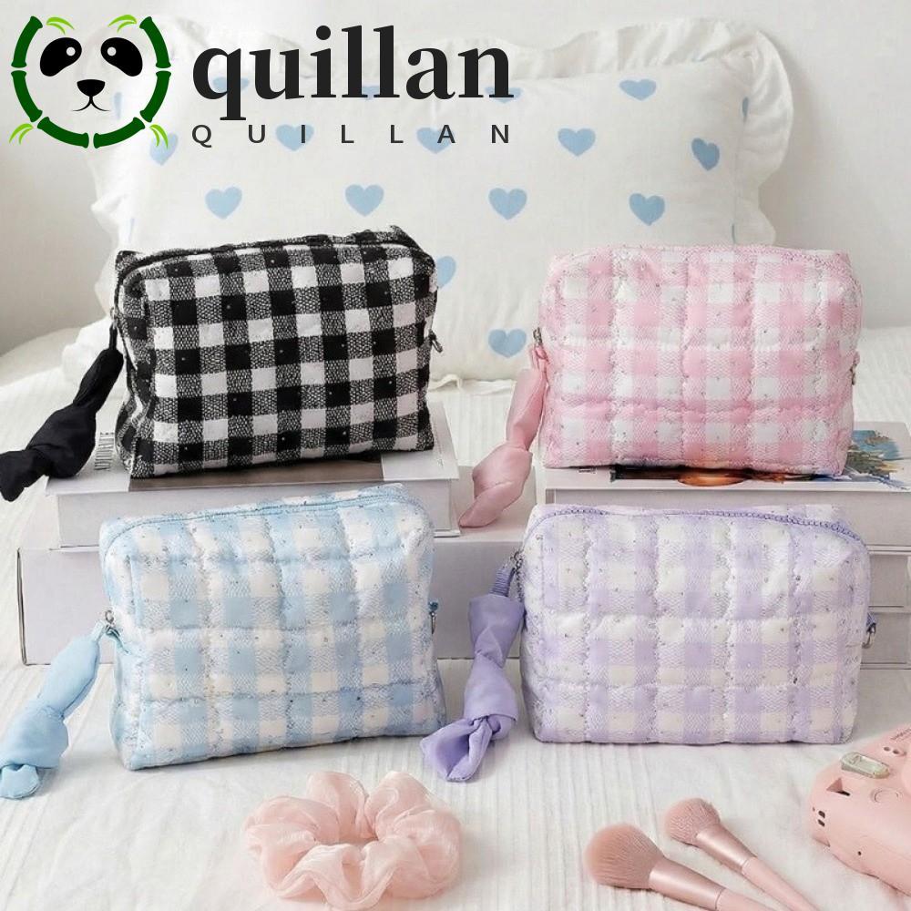QUILLAN กระเป๋าเครื่องสําอางลายตารางหมากรุกสไตล์เกาหลีกระเป๋าแต่งหน้า Washbag ความจุขนาดใหญ่ High Be