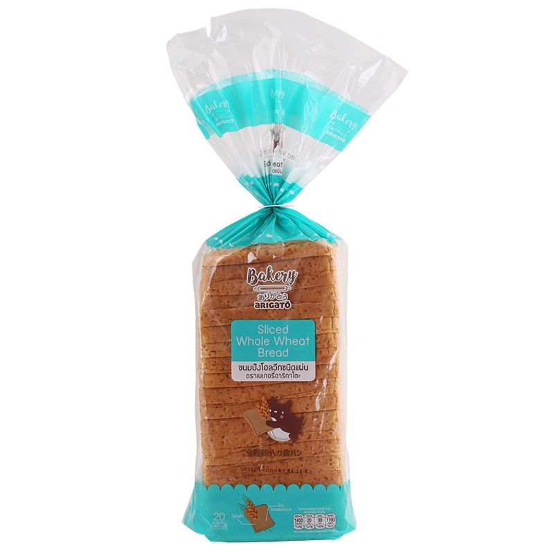 เบเกอรี่อาริกาโตะขนมปังโฮลวีทชนิดแผ่น 500กรัม Bakery Arigato Sliced Whole Wheat Bread 500g.