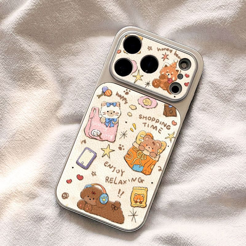 เคสสุนัขหูฟังหนังแกะรูขนาดใหญ่สําหรับ iPhone18 17ProMax 16 15 14 13 12 11 ป้องกันการล่มสลาย