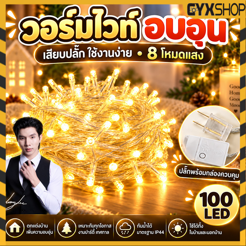 ไฟประดับราคาถูก กระพริบ LED ตกแต่งบ้าน เสียบไฟบ้าน 220v คริสมาส ตกแต่ง led ตกแต่งห้อง 100L กระพริบ