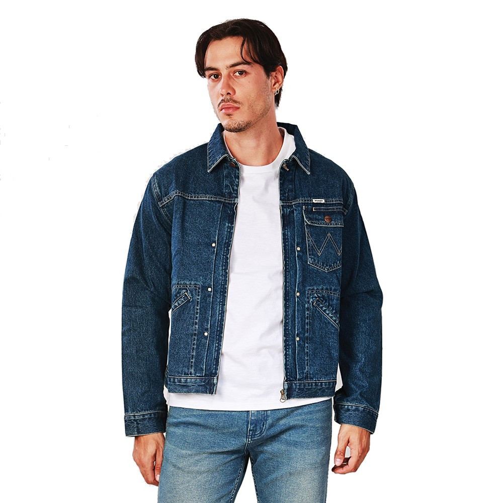 WRANGLER เสื้อแจ็กเก็ตผู้ชาย คอลเลคชั่น Biker Look ทรง Regular รุ่น WR F425MJKTN03 สียีนส์กลาง — صورة 2
