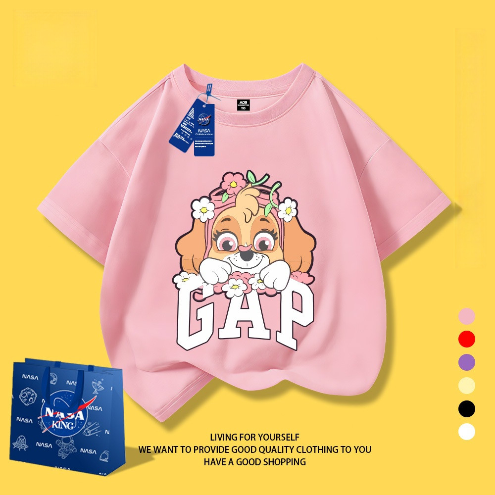 เสื้อยืดแขนสั้นสำหรับเด็กผู้หญิง ออกแบบลายการ์ตูนและอุ้งเท้าน่ารัก ทำจากผ้าฝ้ายแท้ 100%