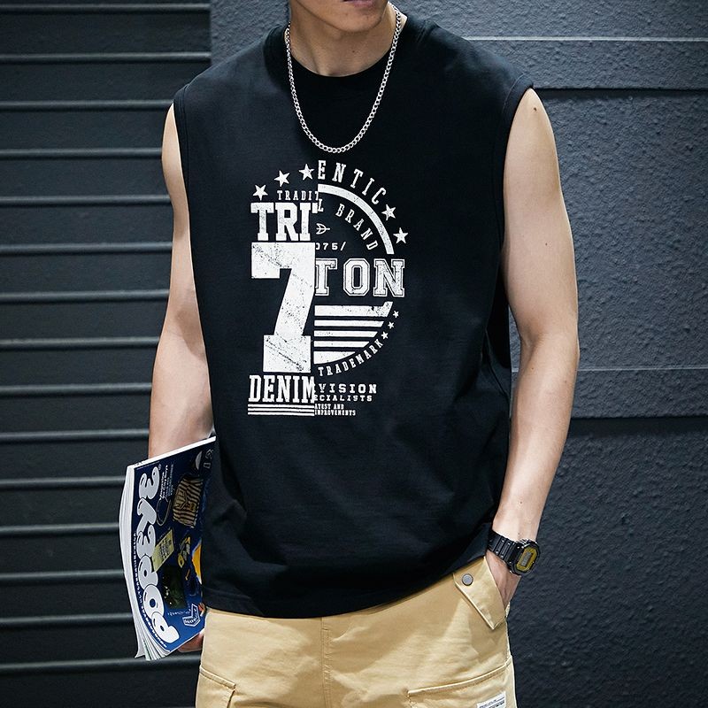 เสื้อยืดแขนกุดลําลอง เปิดไหล่ ทรงหลวม ลายดวงจันทร์ สไตล์อเมริกันเรโทร แฟชั่นฤดูร้อน สําหรับผู้ชาย - รูปที่ 3