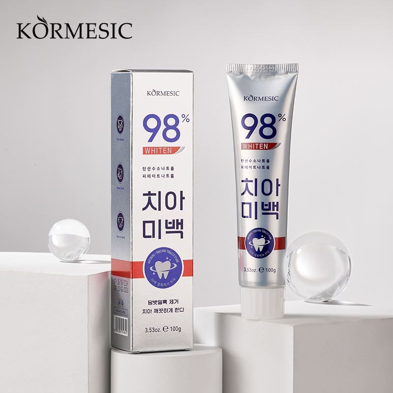 พร้อมส่ง ยาสีฟันขจัดคราบเหลือง 100g KORMESIC คาร์เมซิก 98% Whiten ฟอกฟันขาว และลดกลิ่นปาก