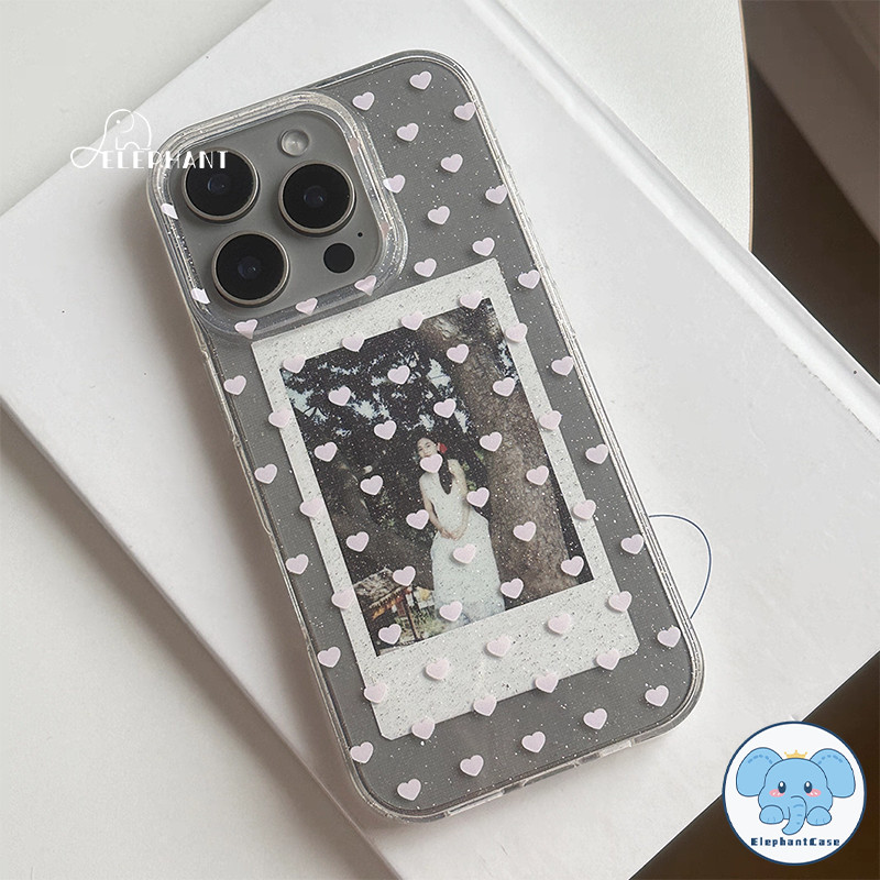 เคสไอโฟน16 สำหรับ IPhone 17 AIR 16 12 13 11 15 14 Pro Max XR 6 7 8 15 14 Plus ง่ายรักผงกากเพชรหัวใจกล่องกันกระแทกโปร่งใส