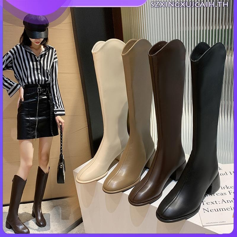 รองเท้าบูท ความยาวถึงเข่า ส้นหนา ขนาดใหญ่ เบอร์ 35-43