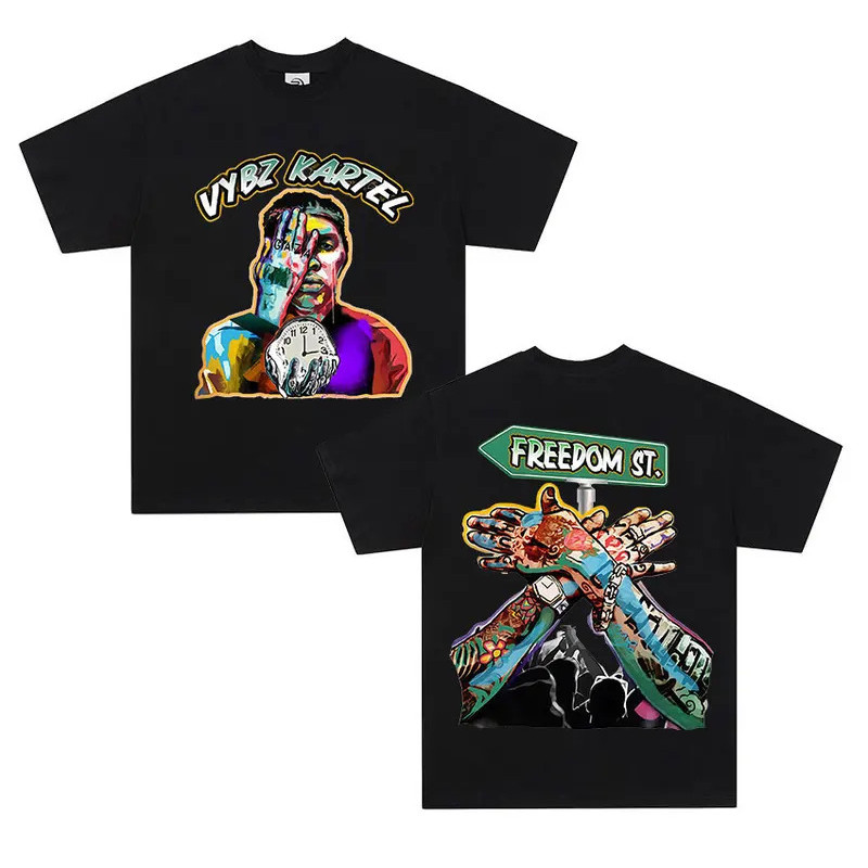 KATUN เทรนด์ใหม่อัลบั้มใหม่กราฟิกเสื้อยืด Rapper Vybz Kartel 2025 สําหรับผู้ชาย Hip Hop Gothic ข้อเส