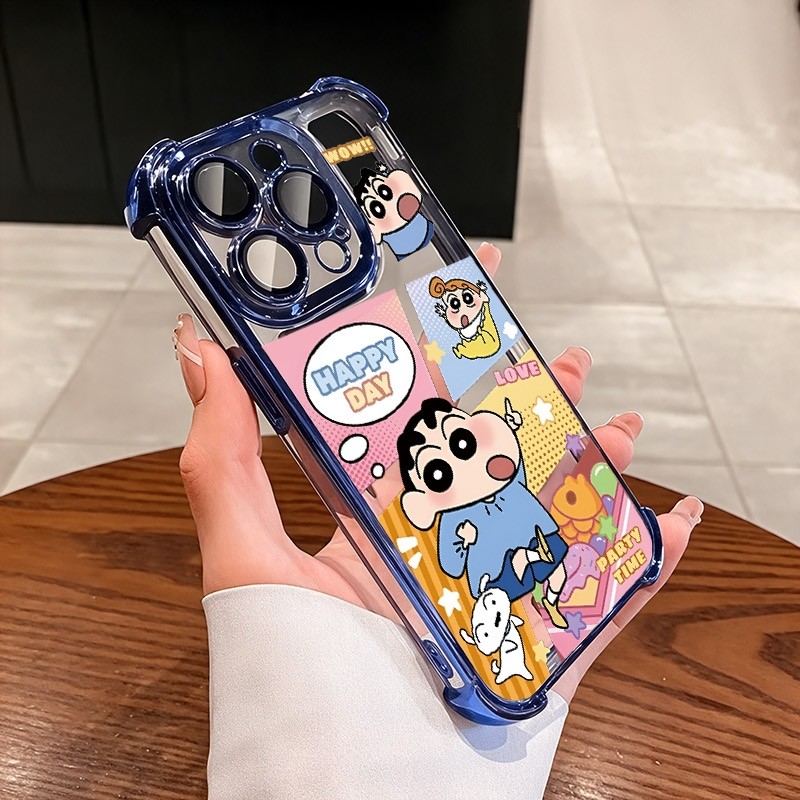 ชัดเจน เคส สำหรับ Samsung S25 S26 S24 S23 S22 S21 Ultra Plus FE 5Gหรูหราพรีเมี่ยมน่ารักชินจังโปร่งใสชุบกันกระแทกกรณีโทรศัพท์นุ่ม