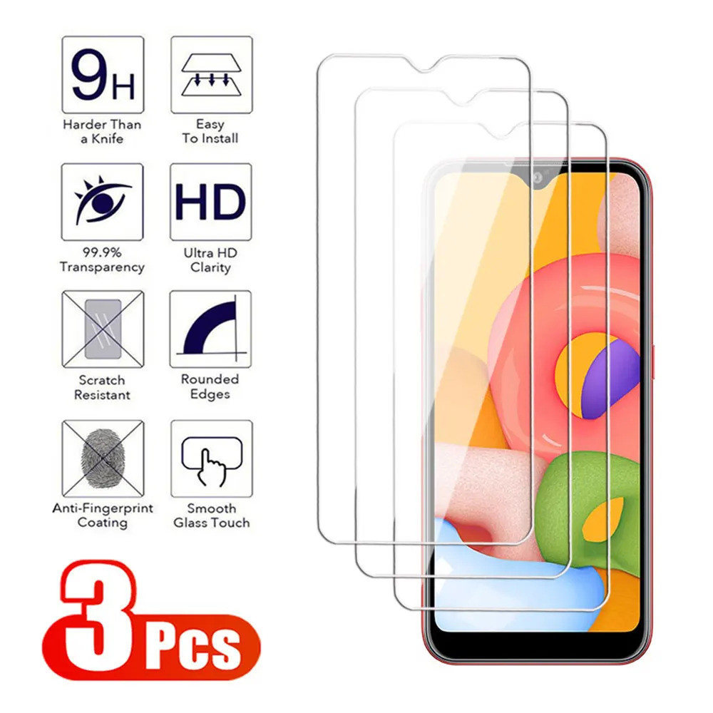 3 ชิ้นกระจกนิรภัยโปร่งใสสําหรับ Galaxy A01 A11 A21 A31 A41 A51 A71 ป้องกันหน้าจอ M11 M21 M31 M51 ฟิล