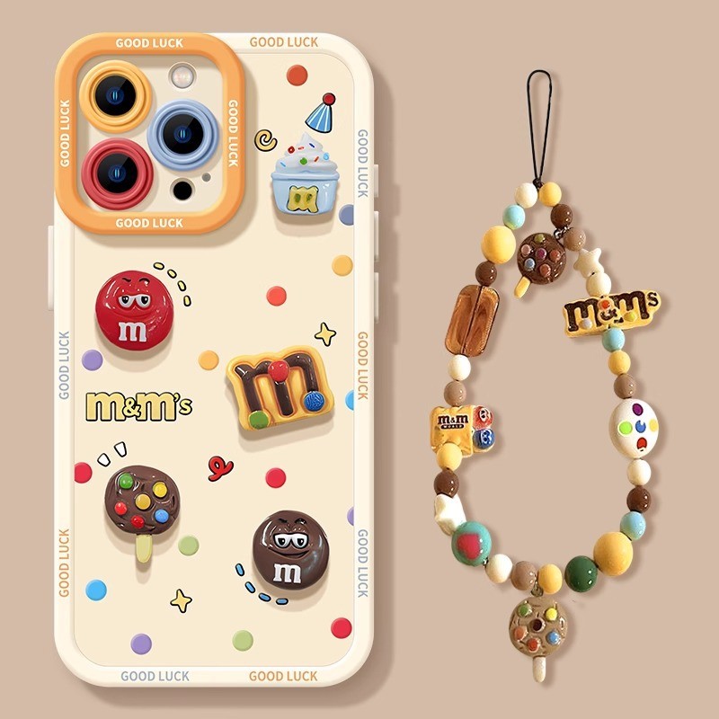 [จัดส่งด่วน] Polka Dot M Bean Apple iphone17promax เคสโทรศัพท์สไตล์ใหม่ 17 พร้อมเชือกเส้นเล็ก 17pro การ์ตูน Air Soft Case