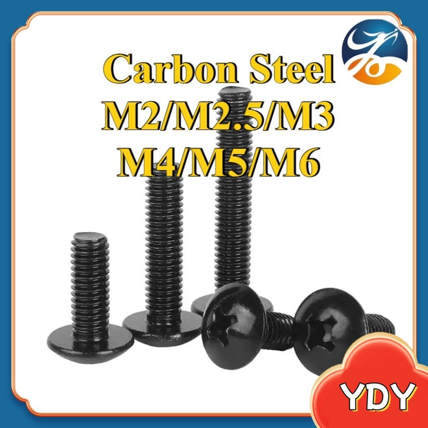 สีดําขนาดใหญ่หัวแบนข้ามสกรูหัวร่มกึ่งรอบหัวสกรูหัวเห็ดเครื่องแบนขนาดใหญ่M2/M2.5/M3/M4/M5/M6*L3-50 มม