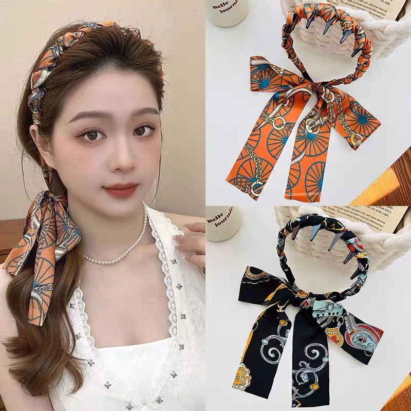 ที่คาดผมพร้อมผ้าผูกผม ที่คาดผมวินเทจ