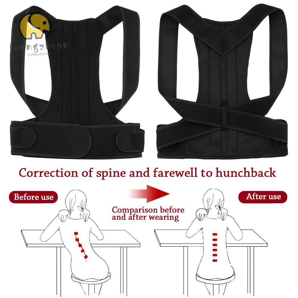 LONNGUVO Corrector ท่าทาง,สีดําปรับกลับสนับสนุน,ความปลอดภัยกีฬา Neoprene ไนลอน Therapy Corrector Cla