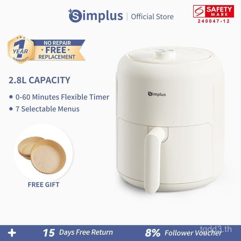 Simplus Mini Air Fryer 2.3L ขนาดกะทัดรัด 0-60 นาทีตั้งเวลาสูงสุด 200℃ เครื่องทําความร้อนอย่างรวดเร็ว