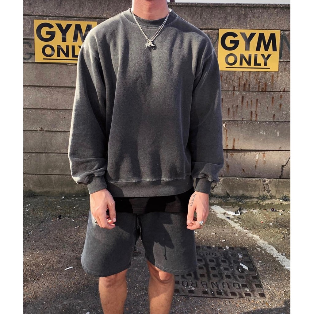 COLE BUXTON COLE BUXTON น้ําหนักสูงเทอร์รี่วินเทจล้าง Distressed กีฬาอินเทรนด์สบายๆรอบคอเสื้อกันหนาว