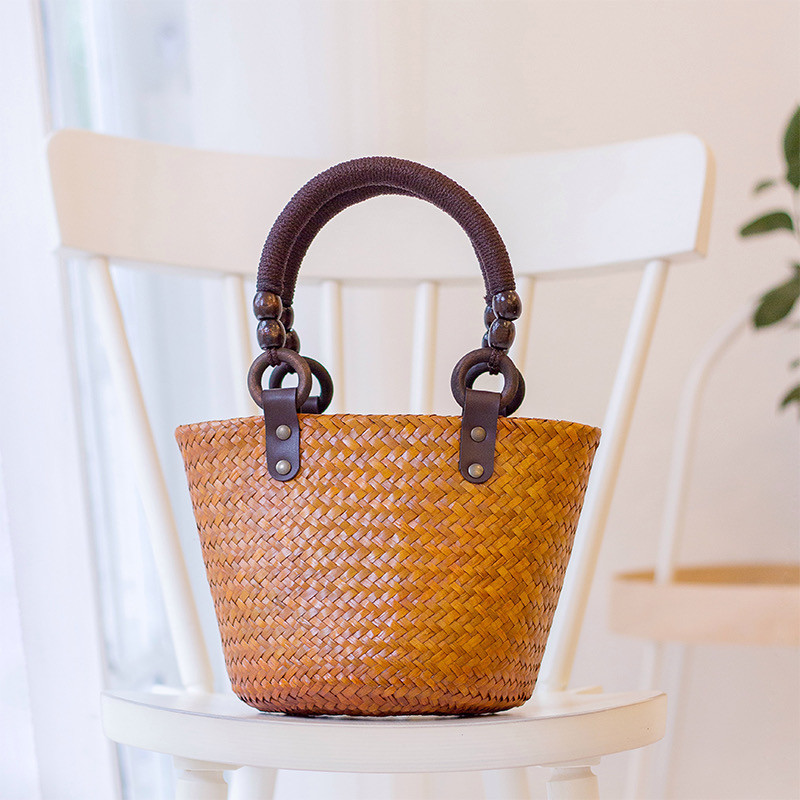 Woven bags, woven sedge bags, fabric lining, zippers, handbags, women's woven bags, beach bags, SWEE