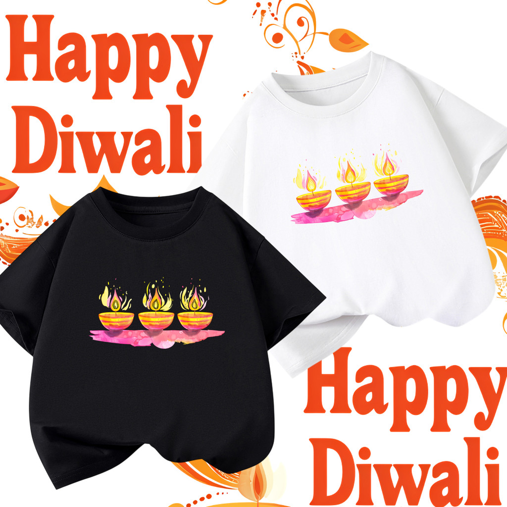 Diwali เสื้อยืด Happy Diwali Festival of Lights เสื้อยืดลําลองแฟชั่น 100% cotton สำหรับผู้ชายและผู้ห