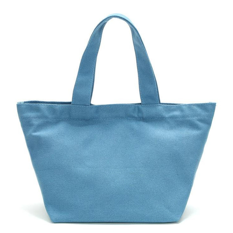 กระเป๋าถือวัสดุผ้าแคนวาส สีฟ้า เป็นมิตรกับสิ่งแวดล้อม พกพาสะดวกสำหรับกล่องอาหารกลางวันและปิคนิก - รูปที่ 2