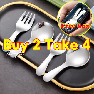 304 Stainless Steel Portable Spoon Fork Set with Free Box Short Handle Cutleries Mini Utensils