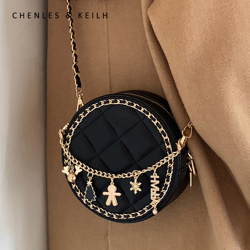 CHENLES & KEILH Niche High-End Rhombus Chain กระเป๋ากลมเล็ก 2023 สไตล์ใหม่ไหล่เดียวMessengerกระเป๋าห